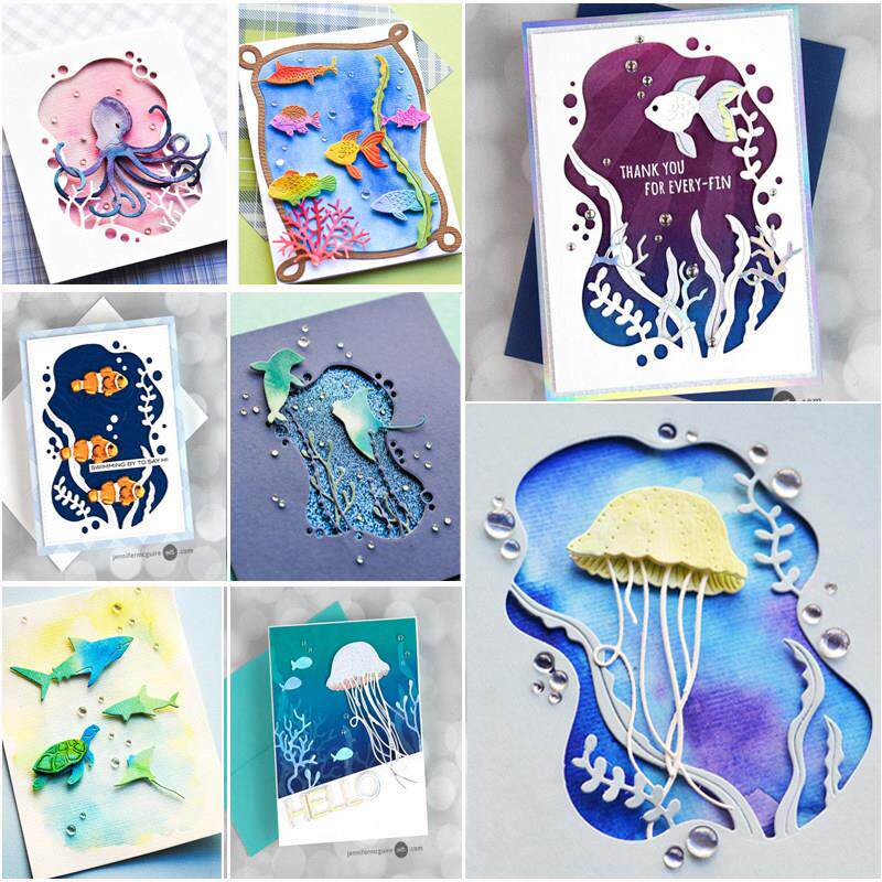 珊瑚鱼水母海洋系列 切割模具 相册压花DIY手工模板装饰scrapbook