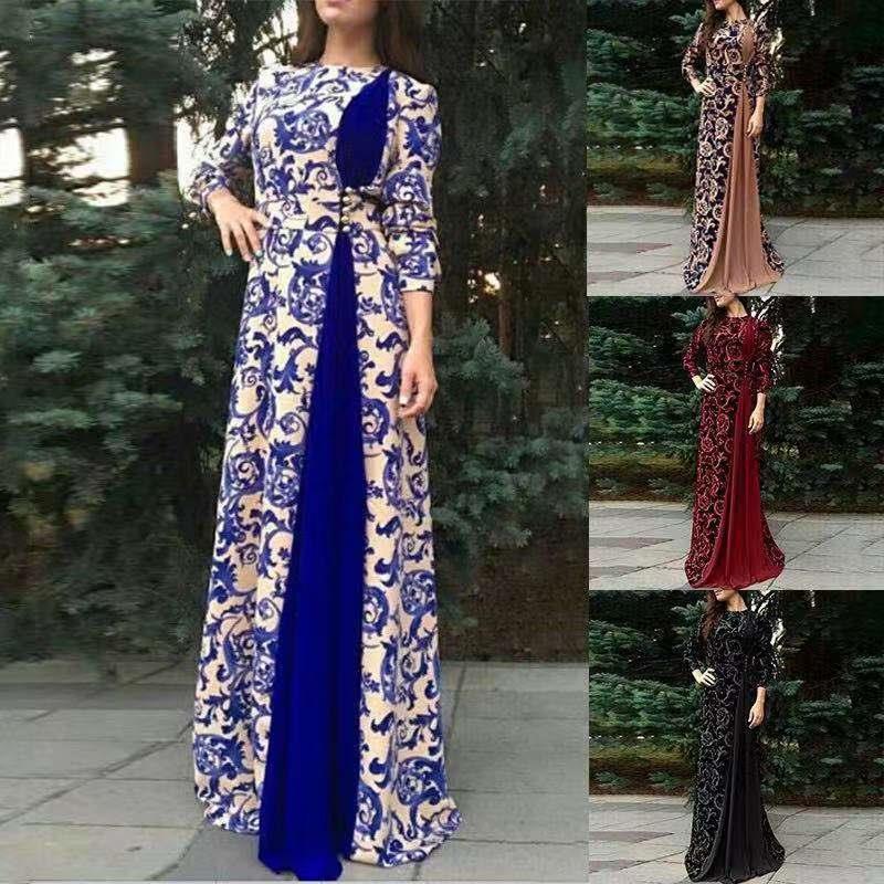 Blue and white porcelain printed jumpsuit long skirt图片