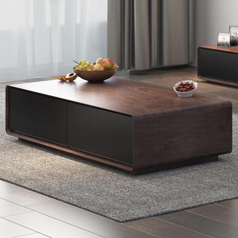 现代简约黑胡桃色茶几 小户型实用100×50×35cm创意储物茶几 电