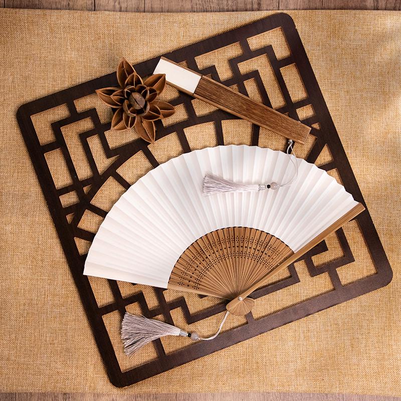古典扇素面白纸扇工艺折扇写字绘画空白宣纸扇双面工艺扇大漆新品