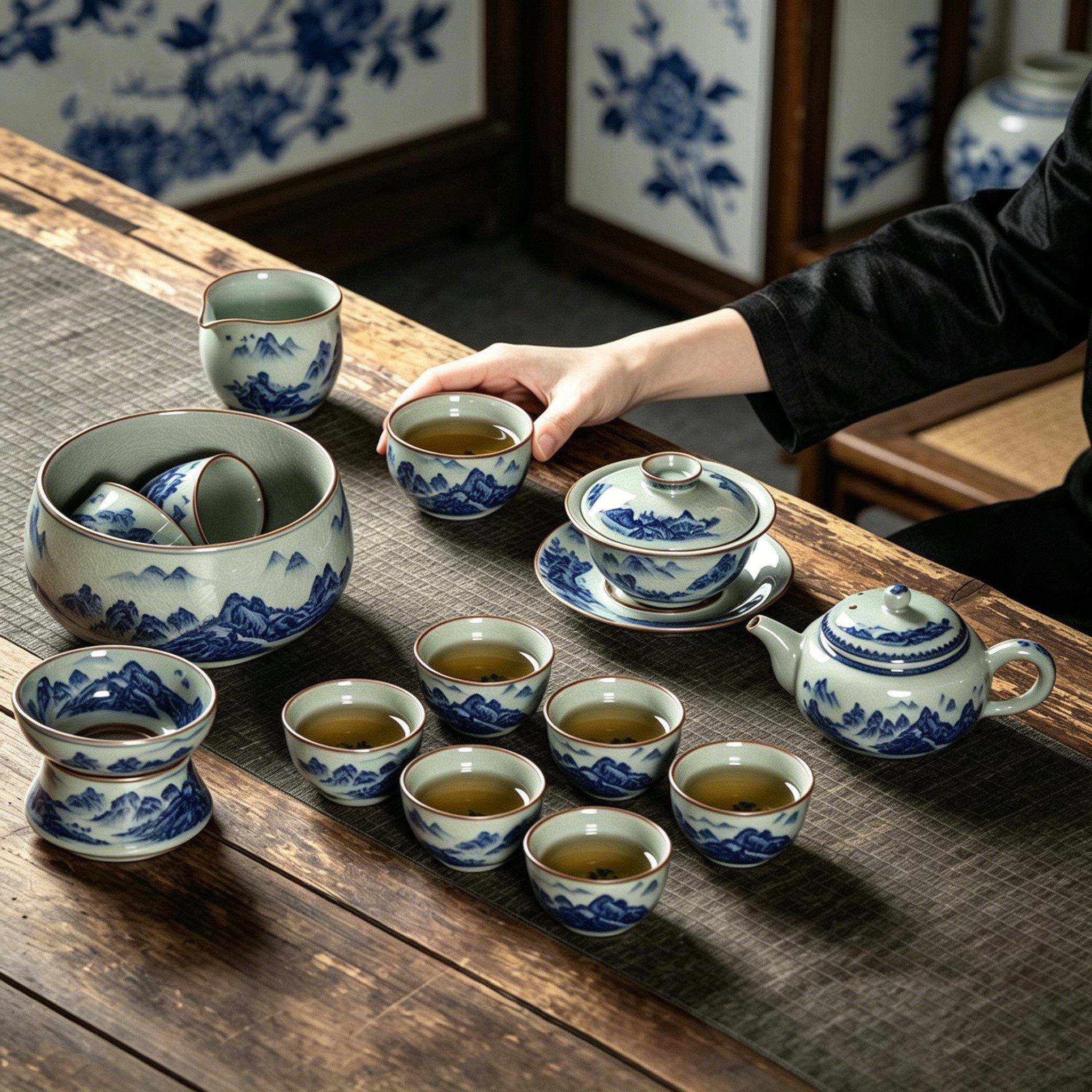 景德镇青花瓷功夫茶具整套家用办公泡茶壶茶杯套装高档送礼礼盒装