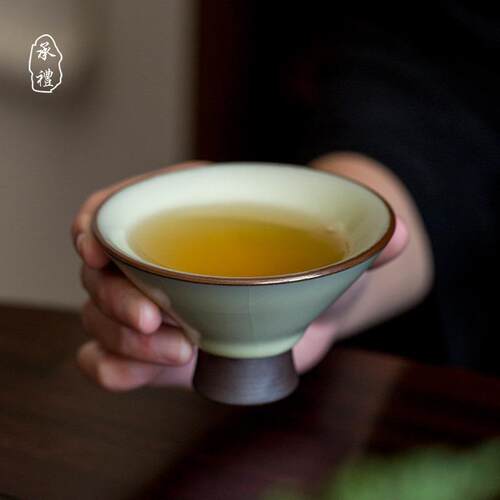 承礼手工 汝窑斗笠杯茶杯陶瓷品茗杯开片可养天青色冰裂釉主人杯