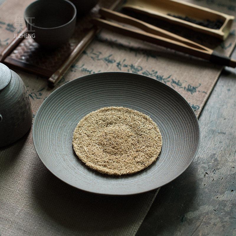 集正 无釉朴风粗陶壶承茶承 丝瓜络养壶垫干泡盘茶食果碟6寸圆盘