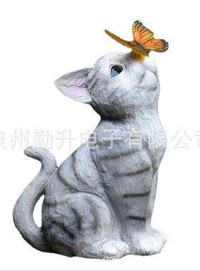 树脂小猫盆景摆件户外太阳能灯花园庭院装饰景观灯草坪灯