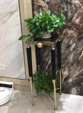 现代轻奢落地花架大理石面高级感客厅电视柜旁不锈钢别墅玄关盆景