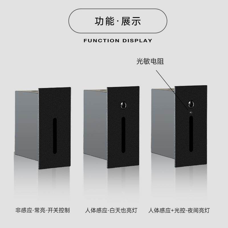 阶人体感应地壁脚灯走嵌入式廊楼道墙角灯台楼JZG1116梯长条形铝