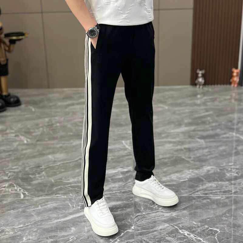 潮牌轻奢直脚休闲裤男春夏新款时尚宽松运动裤高端简约条纹哈伦裤