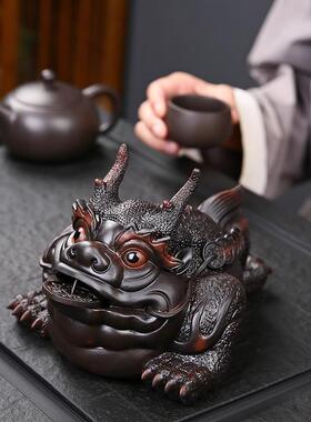 手工大号紫陶金蟾茶宠摆件精品可养茶玩茶桌茶盘蟾蜍装饰茶具配件