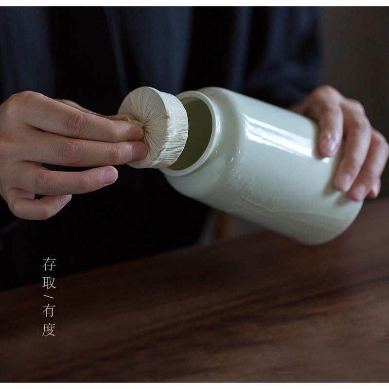 茶存茶米竹影陶瓷 影简约密封罐 青玉茶叶罐 茶罐皮 玉仓泥仓