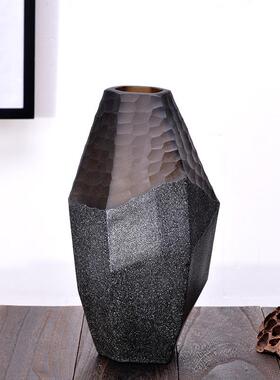 新款 欧式手工磨刻几何型拼接色玻璃花瓶摆件 家居办公装饰摆件