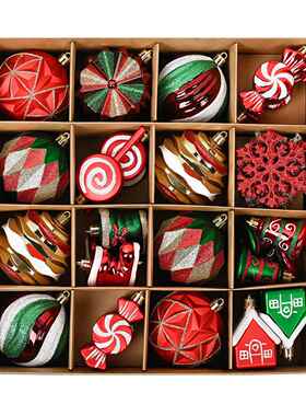 8534CS0圣诞P装饰品8CM异形手绘料球圣诞树挂饰挂塑件圣诞球套装