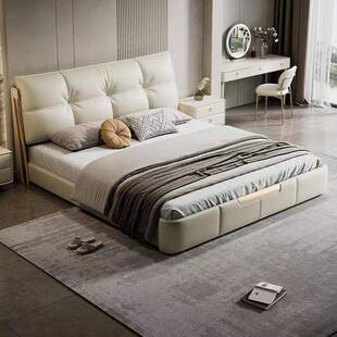 主床现代简约轻奢储物双人大床床软包668靠卧背皮室卧双人新婚床