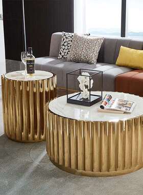 HMAAM-AC1988意式轻奢茶几大理石圆形创意沙发边几不锈钢现代简约