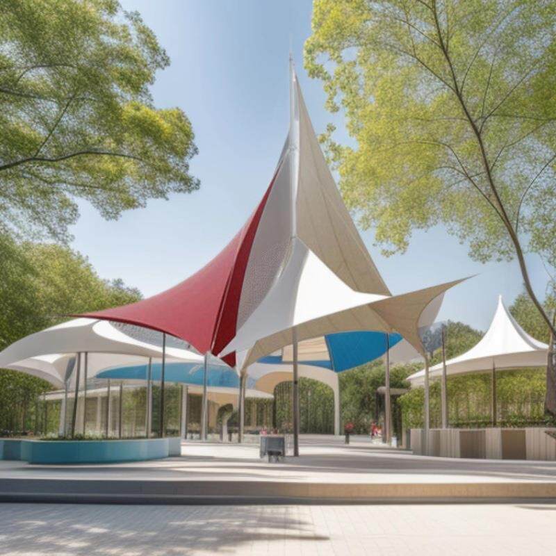 户外景区公园商业广场异型膜结构彩色张拉膜钢结构顶棚遮阳雨棚膜