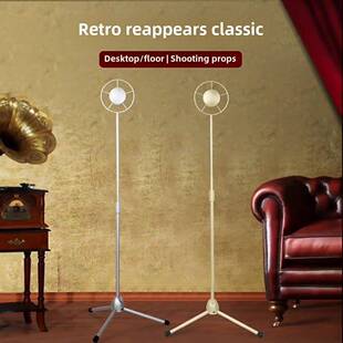 视频拍摄道具覆古麦克风地板架，老式支架，老上海利匹麦节目彩色