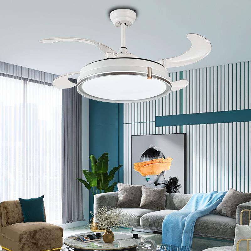 隐风风扇形灯家风用一体现954代简约卧室餐厅白色电扇吊灯客房专