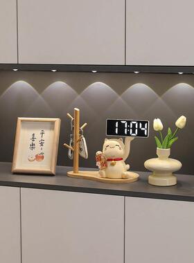 招财猫钥匙收纳玄关摆件客厅电视柜装饰桌面时钟闹钟乔迁新居礼品
