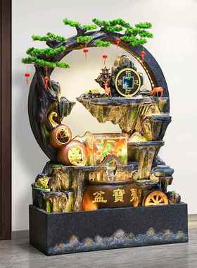 假山喷泉客厅水幕墙循环水公聚宝盆景观水招流财办室97018落地装