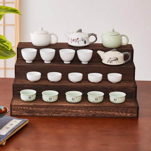 实木桌面小型博古架茶壶架茶具收纳架中式茶器茶杯架置物架阶梯架