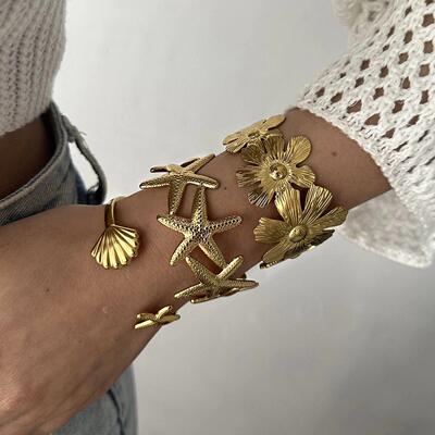 Vintage Exaggerated Wide Cuff Bangle for Women Gold Color Sh