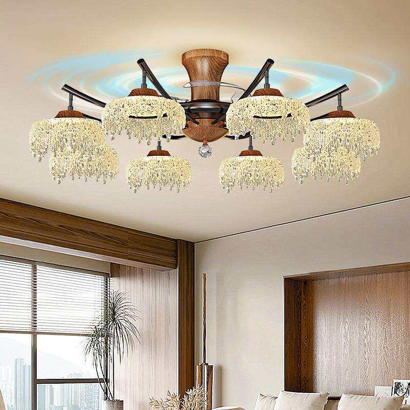 客厅风扇灯吊灯2025年胡桃木中古风水晶奢华电扇灯吸顶灯全屋套餐
