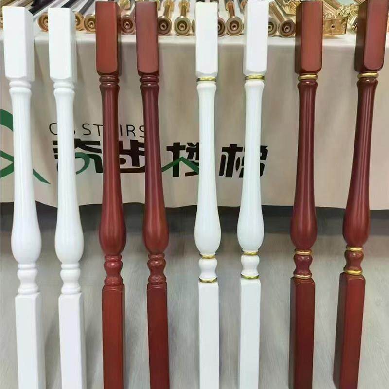 特色新款实木楼梯扶手加大花瓶立柱描金护栏简约现代白色红色
