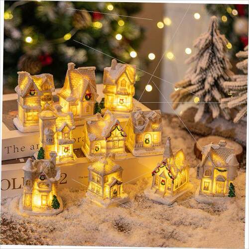 Christmas resin LED light house micro-landscape decoration