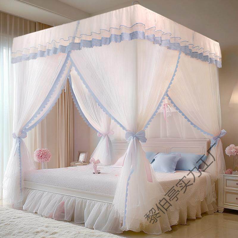 三开门落地蚊帐家用卧室2025新款高级免安装支架杆加粗加厚公主风