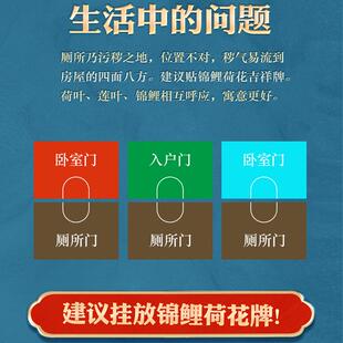 入户门卧室门对着卫生间化解门帘厕所在西北角正北正东荷花图挂件