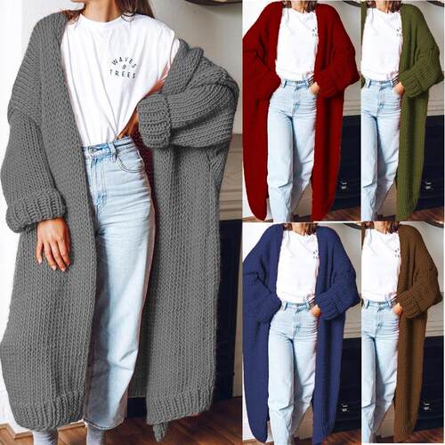 Knitted sweater jacket long plus size cardigan sweater