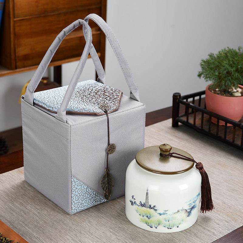 覆古布袋礼盒包装陶瓷茶叶密封罐半斤装红茶绿茶龙井大号单罐定制,餐饮具,茶叶罐,淘宝优惠券,粉丝福利购,淘宝优惠卷