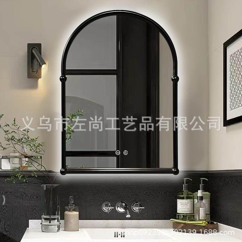法台式复古化妆镜带灯黑色梳妆挂中古803风壁卫生间智能浴室镜挂