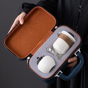 玻璃旅行茶具套组可携式 备 快客杯一壶三杯户外露营旅游泡茶喝茶装