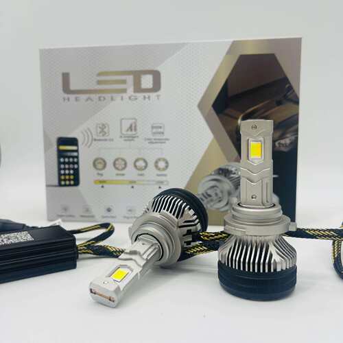 新款大功率手机APP控制 h4灯泡白黄双色80W 汽车led大灯9005车灯