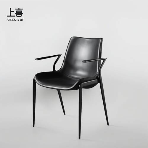 意式极简餐椅家用设计师洽谈椅子椅餐椅凳子靠背椅书桌椅马鞍皮款