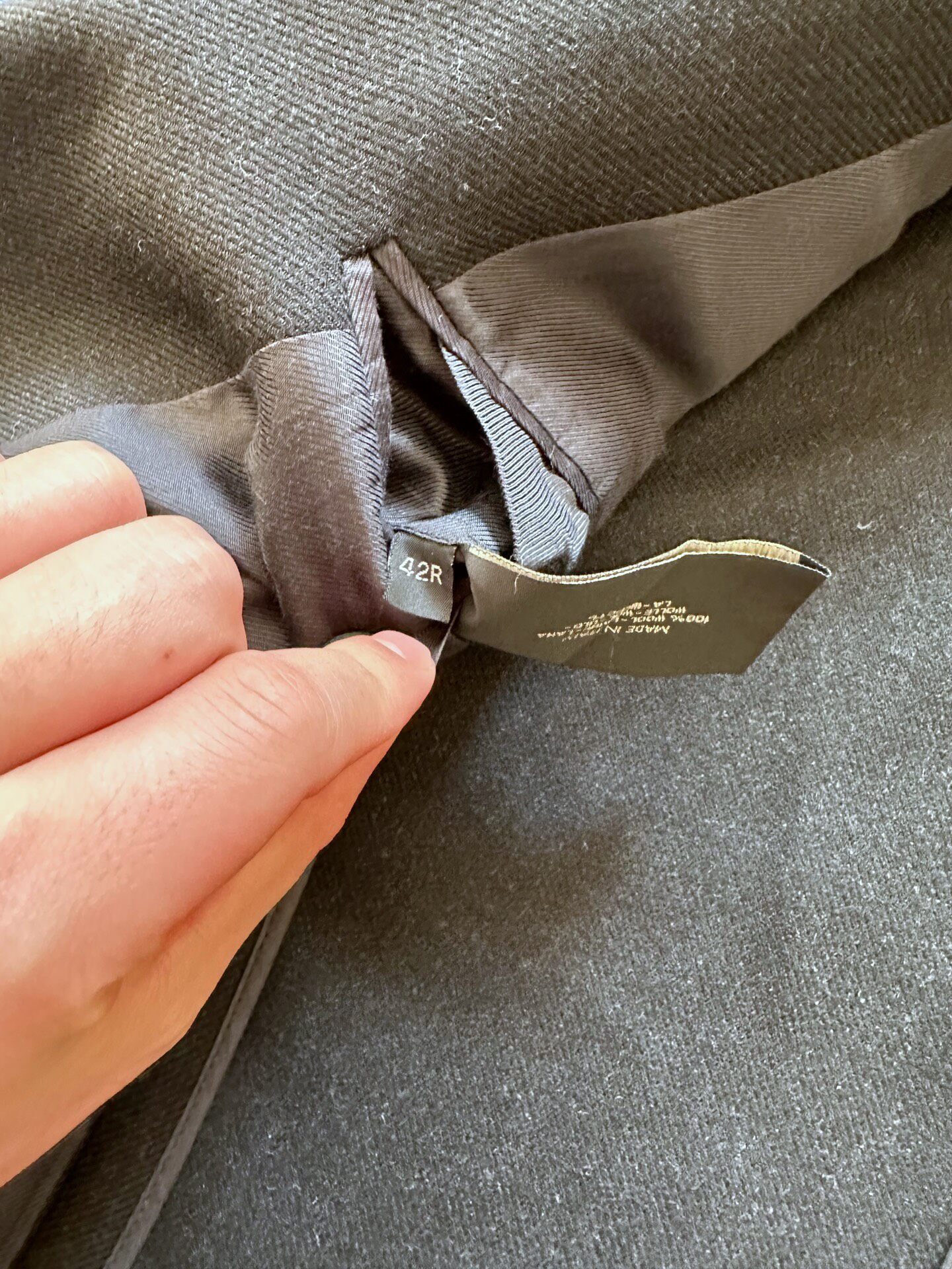 RRL Black Wool Peak Lapel Single Button Suit — label