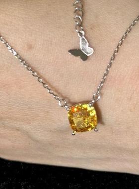 夏季吸财黄色小方糖皓石项链通体S925银清冷百搭叠戴项链