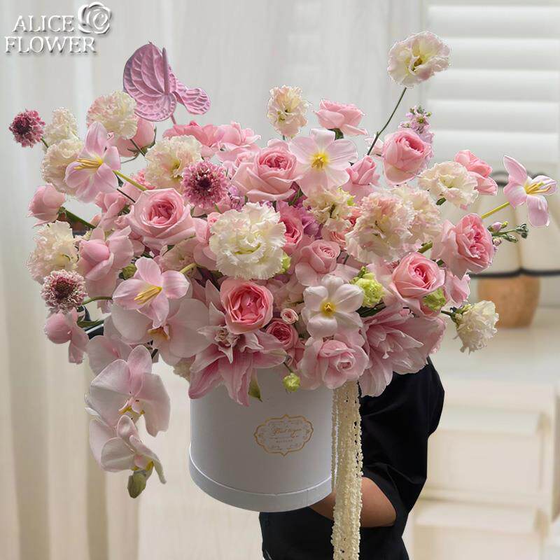 杭州鲜花快递同城玫瑰花抱抱桶花束爱人女友闺蜜生日订花送花上门