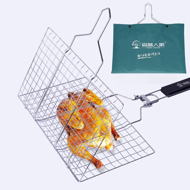 新款直销BBQ烤具不锈钢烧烤网折叠烤网木柄烧烤架方形烤鱼鸡网户
