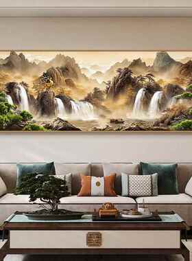 新中式高山流水客厅装饰画画办公室背景墙山水挂画画电视沙发壁饰