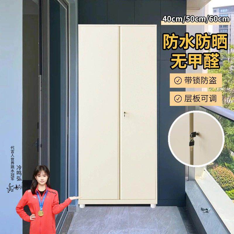 带锁40深50深60深钢制储物柜子环保铁艺防晒防水阳台金属铁皮衣柜