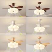 中古6010 02奶油风扇灯卧室灯静音能直叶扇灯客餐厅电吊扇一体吊