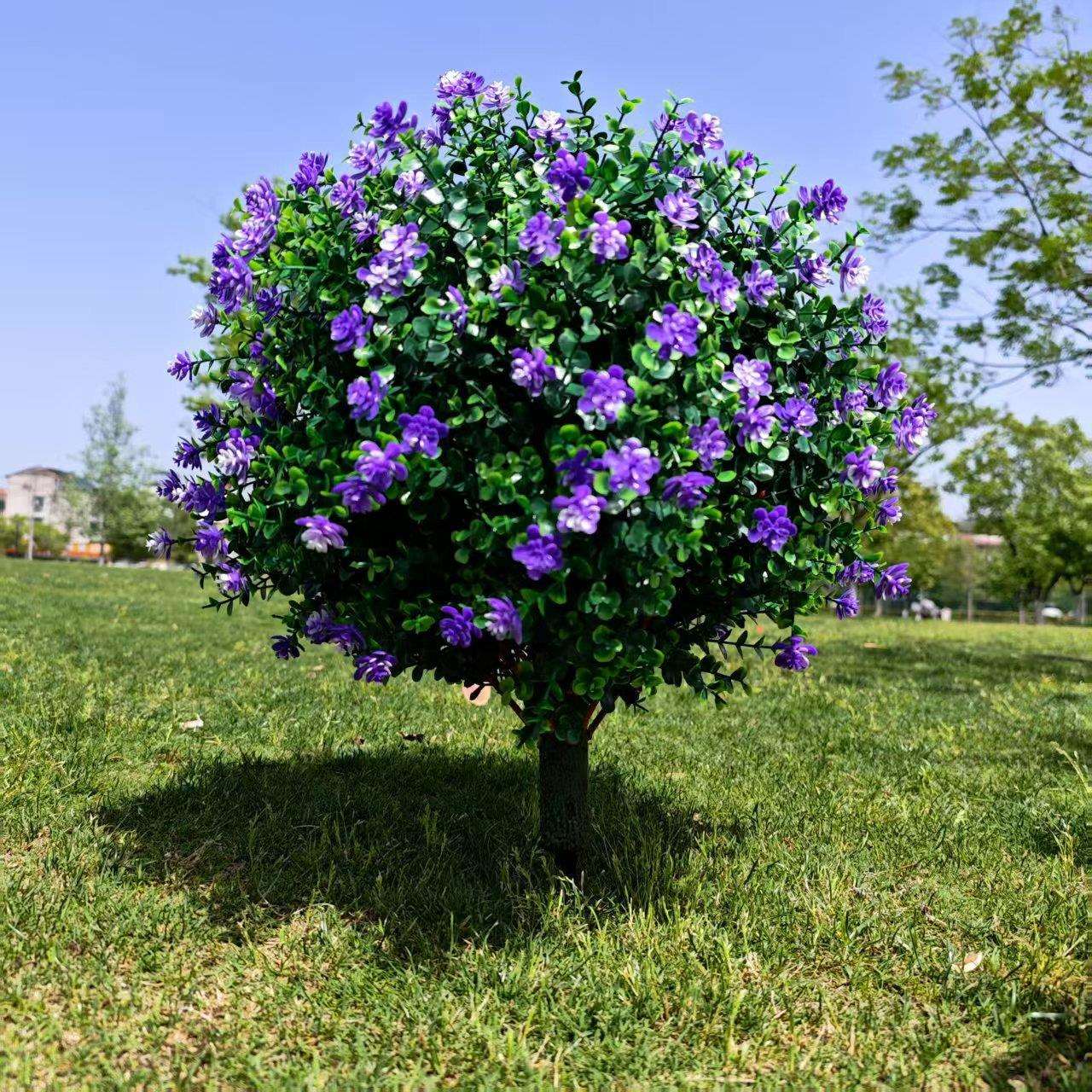 仿真植物紫色山茶花带钉地插室内户外植物仿真灌木公寓装饰