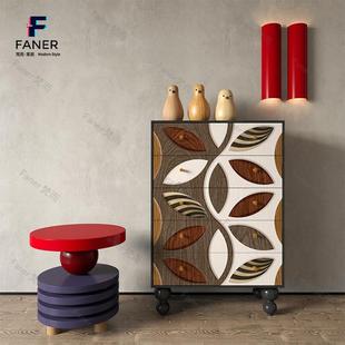 梵而中古风五斗柜实木客厅柜边柜沙发旁收纳柜收纳柜靠墙置物柜子