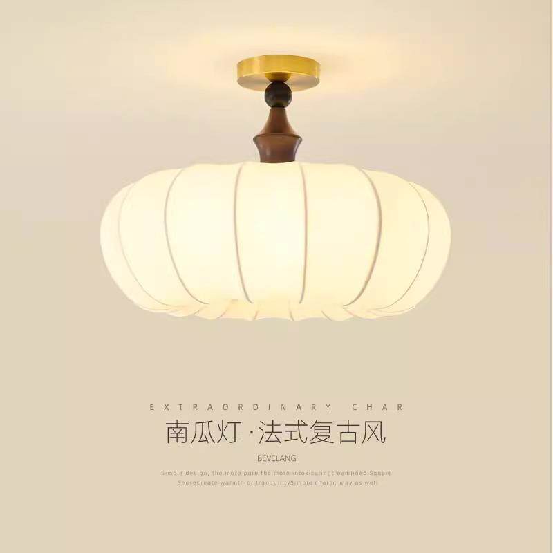 法式复古卧室吸顶灯中古南洋风网红布艺南瓜灯主卧室书房间吸顶灯