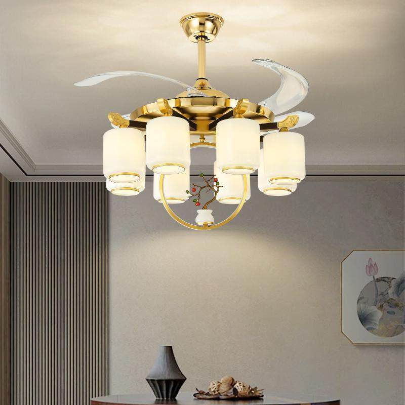 新中式金色轻奢风扇吊灯小鹿大风力静音一体吊扇灯餐厅卧室电扇灯