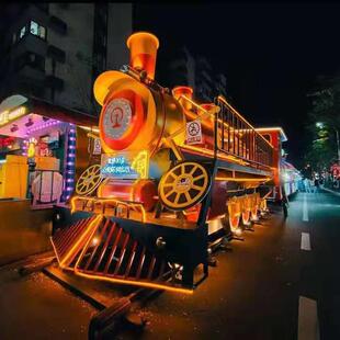饰摆件夜景火车厢美食餐厅一比一铁艺车模型道具 复古绿皮火车装