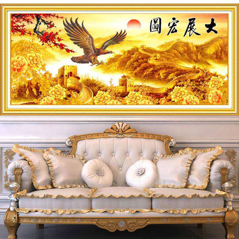 大展宏图老鹰钻石画 客厅大幅万里长城贴钻十字绣 厂家直销