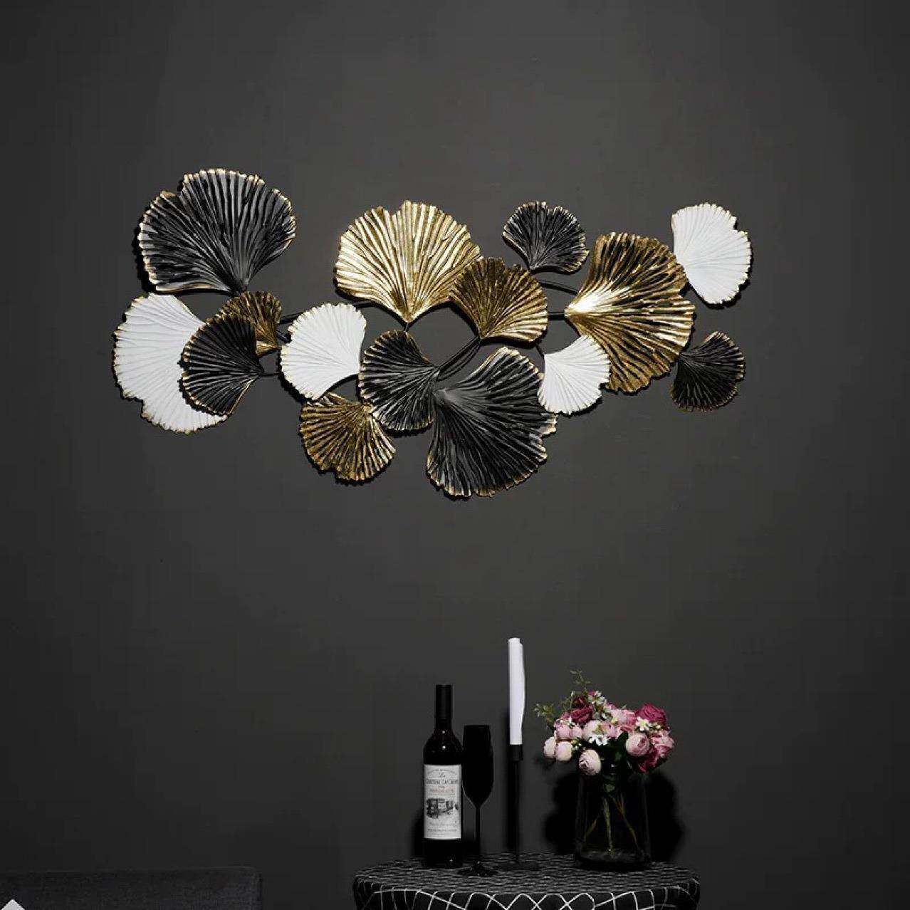 铁艺墙面装饰轻奢风装饰背景墙装饰挂件北欧金属装饰银杏叶镂空叶