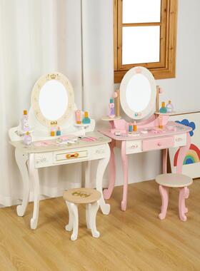 新款木制欧式儿童过家家梳妆台女宝宝益智仿真化妆台角色扮演玩具